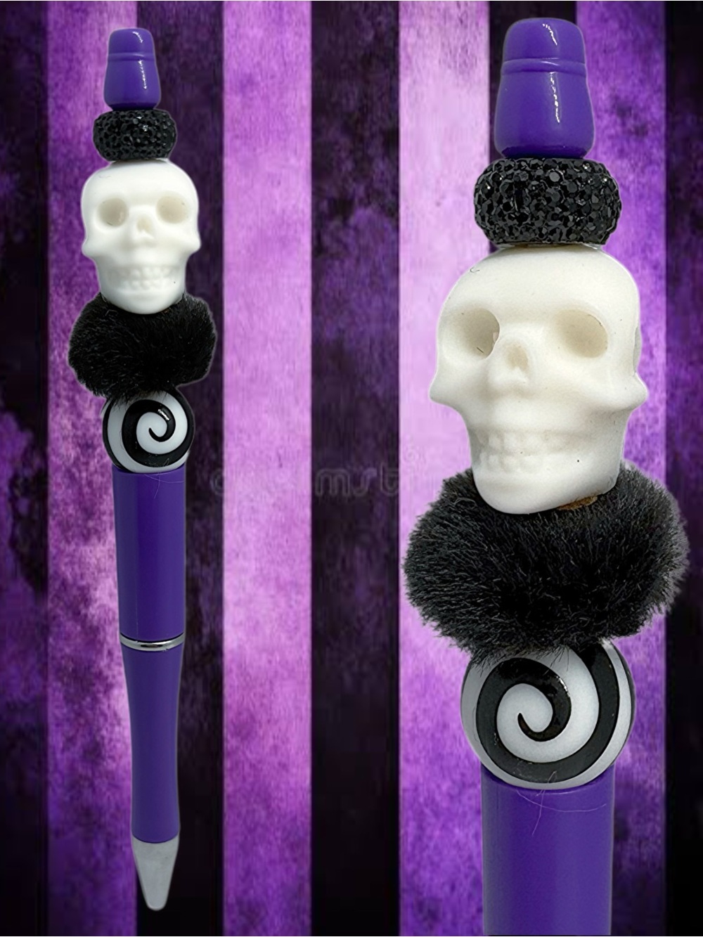 Handmade Purple Skull Beaded Spooky Pen